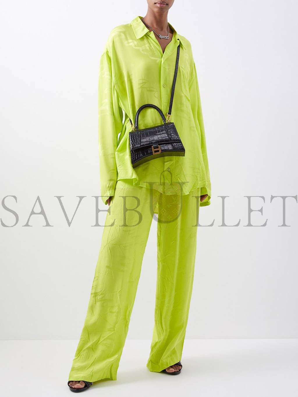 Ba*len*cia*ga black hourglass s crocodile-effect leather bag matchesfashion us (22.8*15.2*9cm)