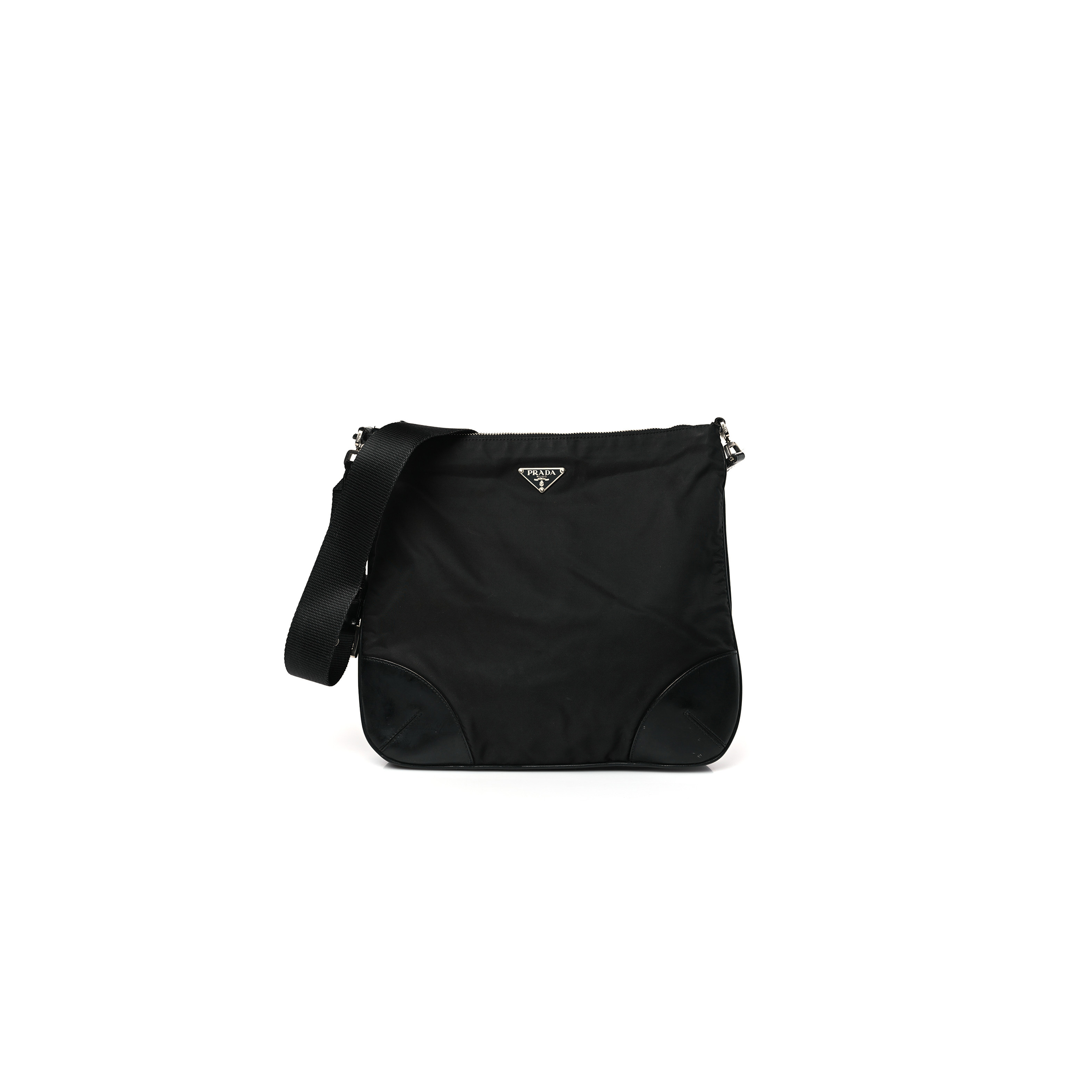 Pra*a tessuto nylon soft calf shoulder bag black (32*30*8cm)