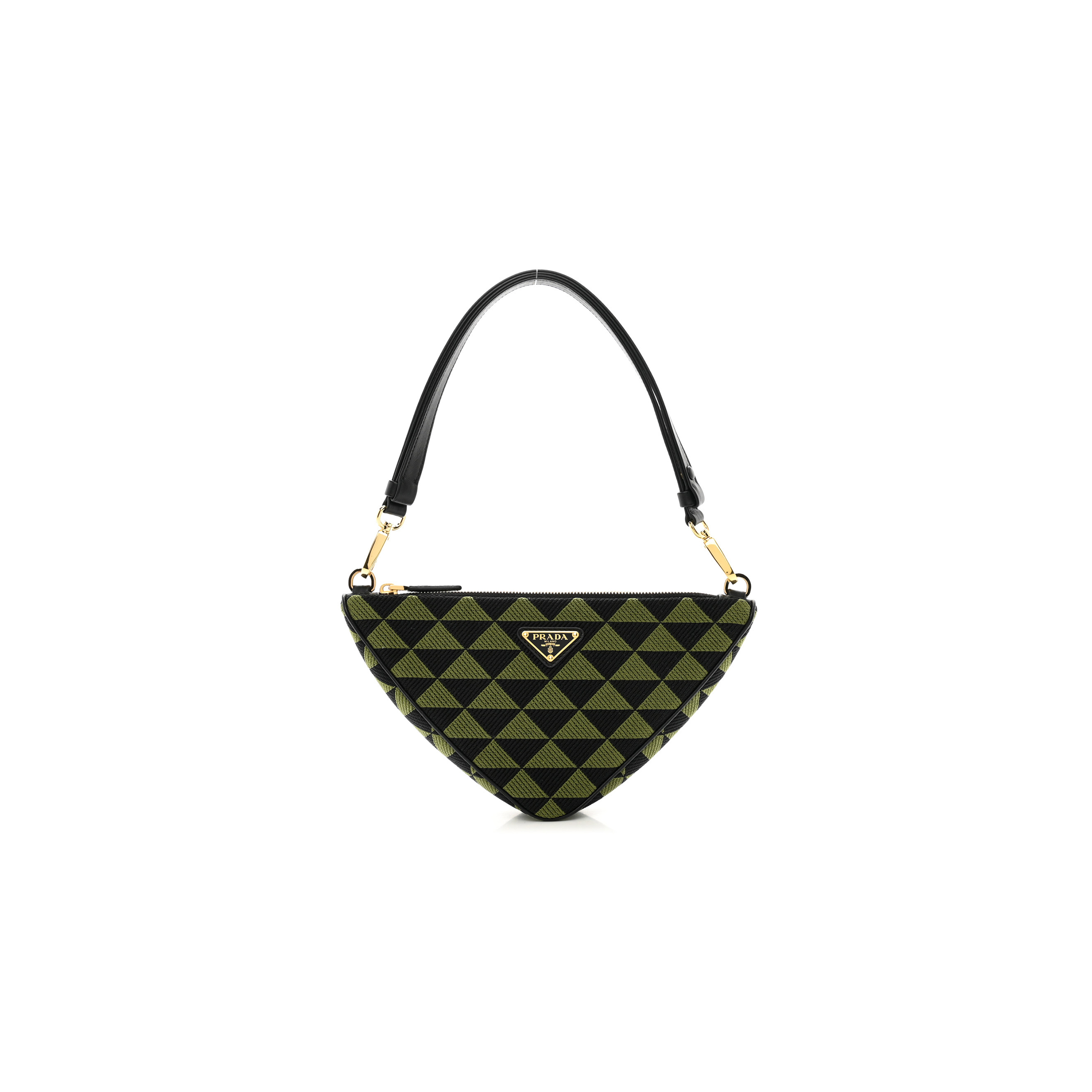 Pra*a jacquard triangolo symbole embroidered mini triangle shoulder bag black edera (27*15*5cm)
