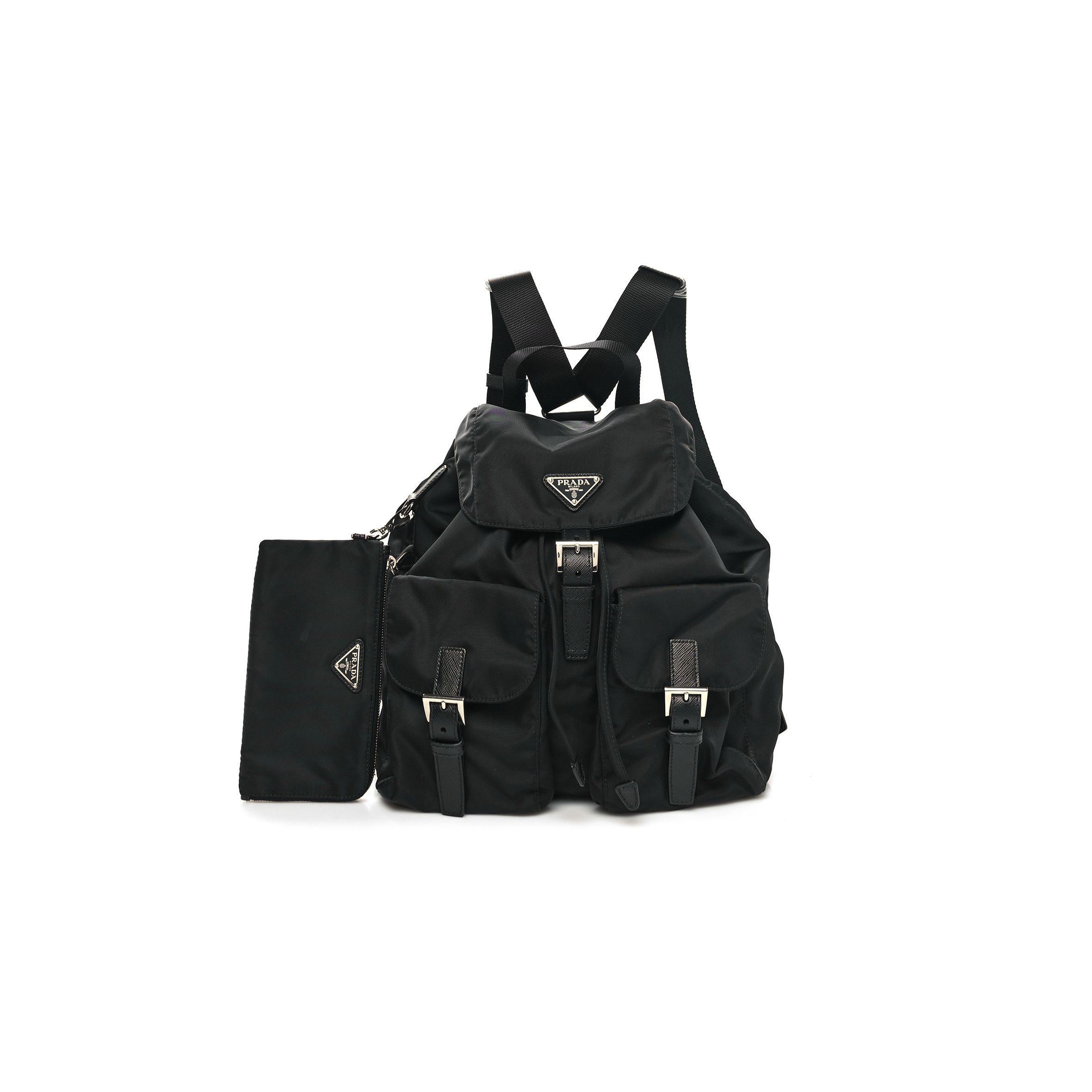 Pra*a re-nylon tessuto saffiano medium backpack black (29*28*15cm)
