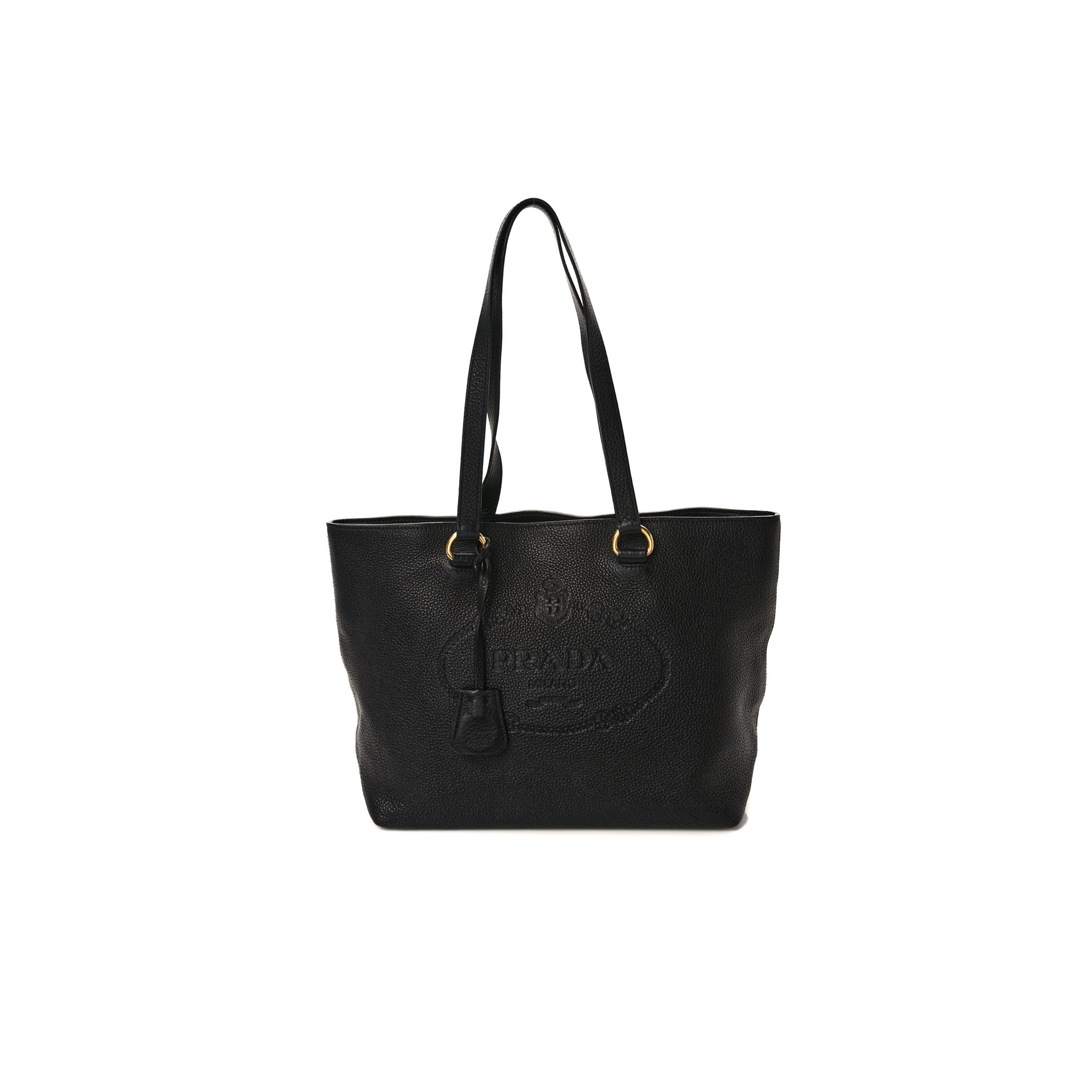 Pra*a vitello daino embossed logo tote black (30*26*14cm)