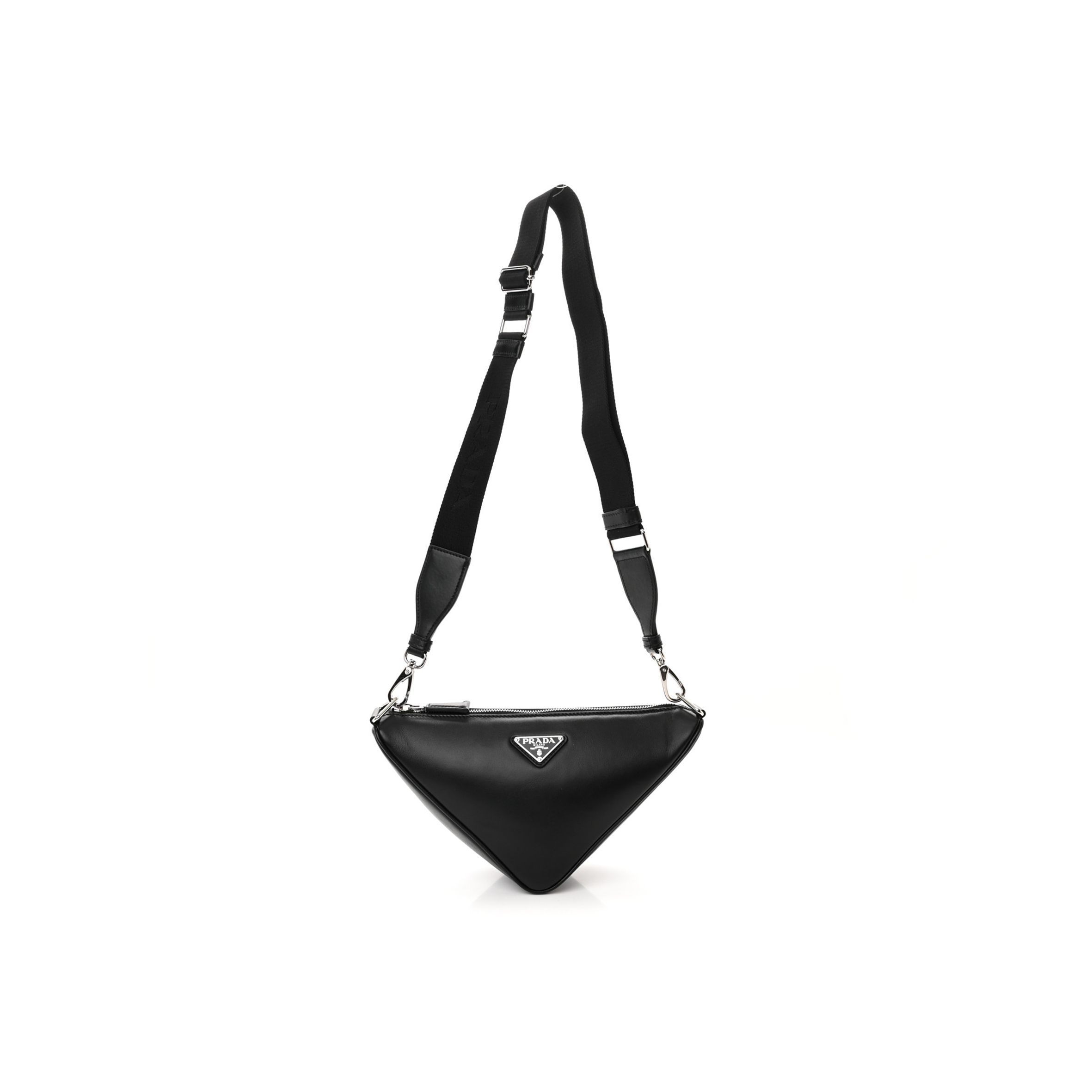 Pra*a softy calfskin triangle shoulder bag black (28*16*10cm)