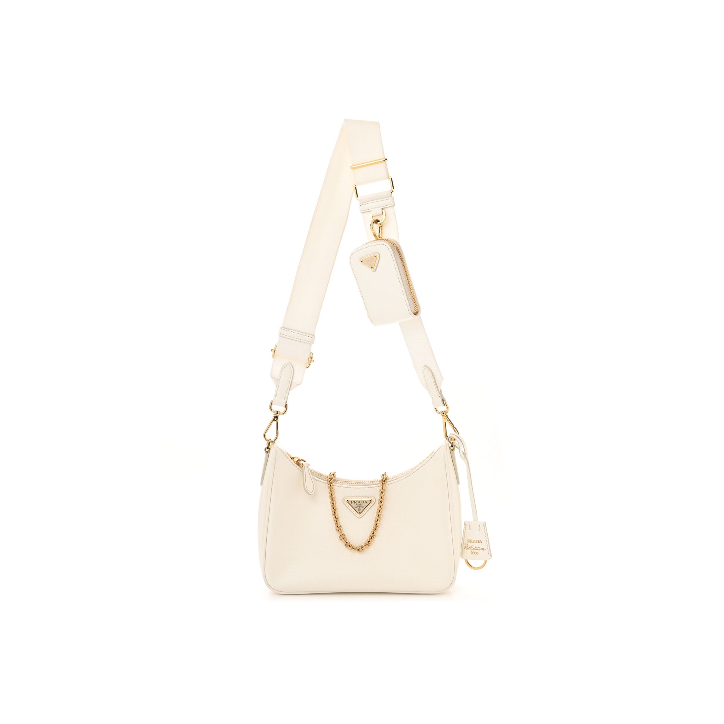 Pra*a saffiano re-edition 2005 shoulder bag white (23*17*6cm)