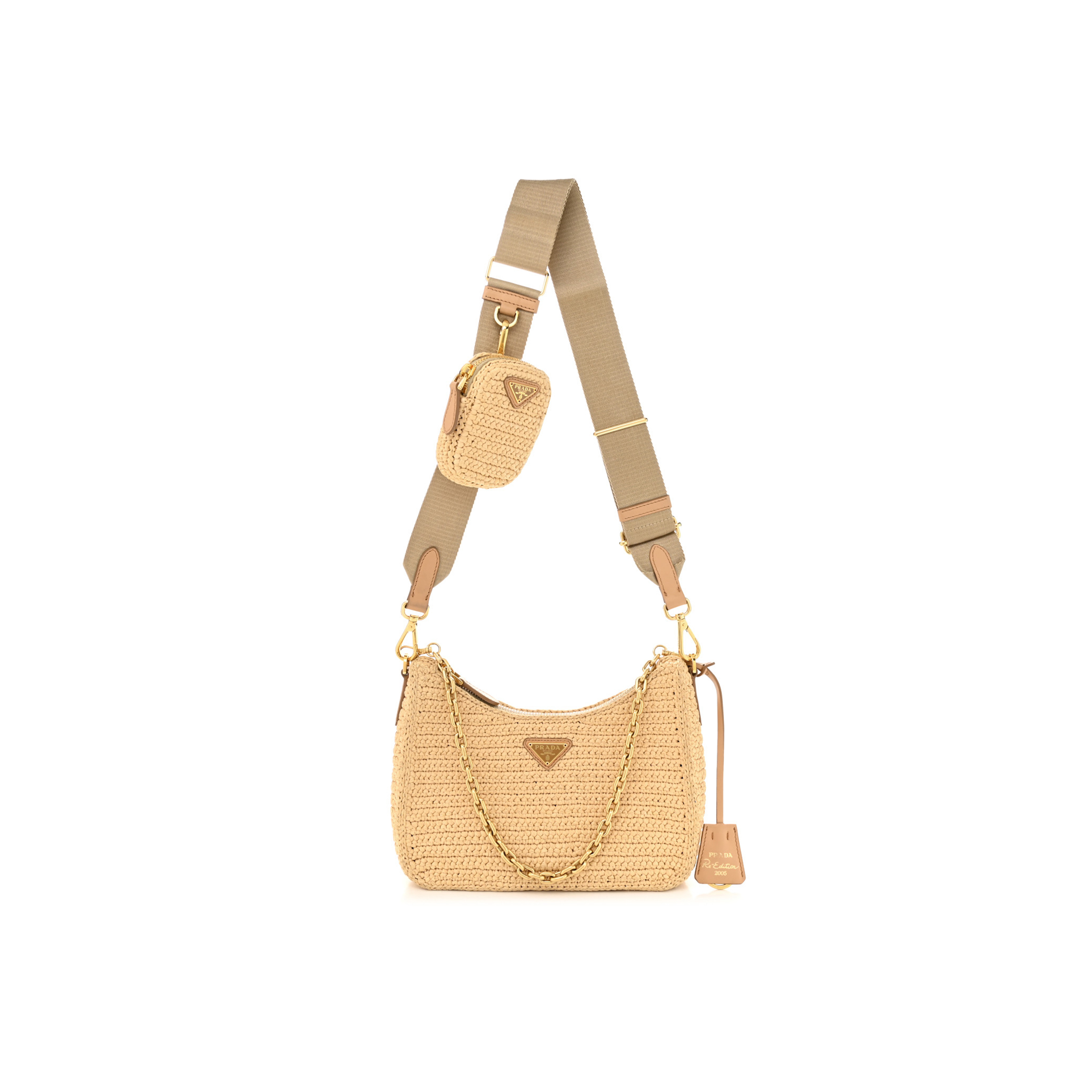 Pra*a raffia re-edition 2005 shoulder bag tan (22*17*6cm)