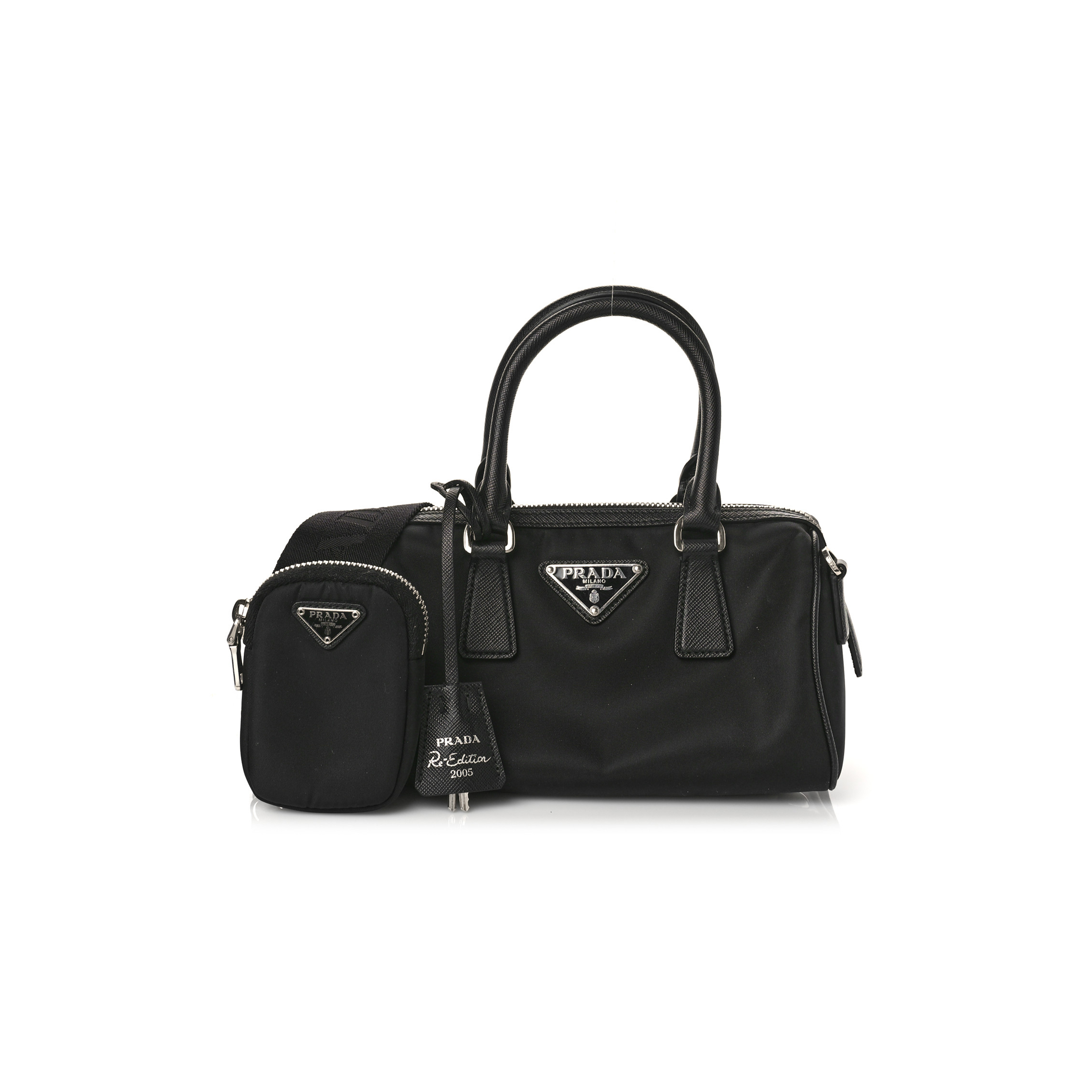 Pra*a nylon saffiano re-edition 2005 top handle bag black (20*11*10cm)