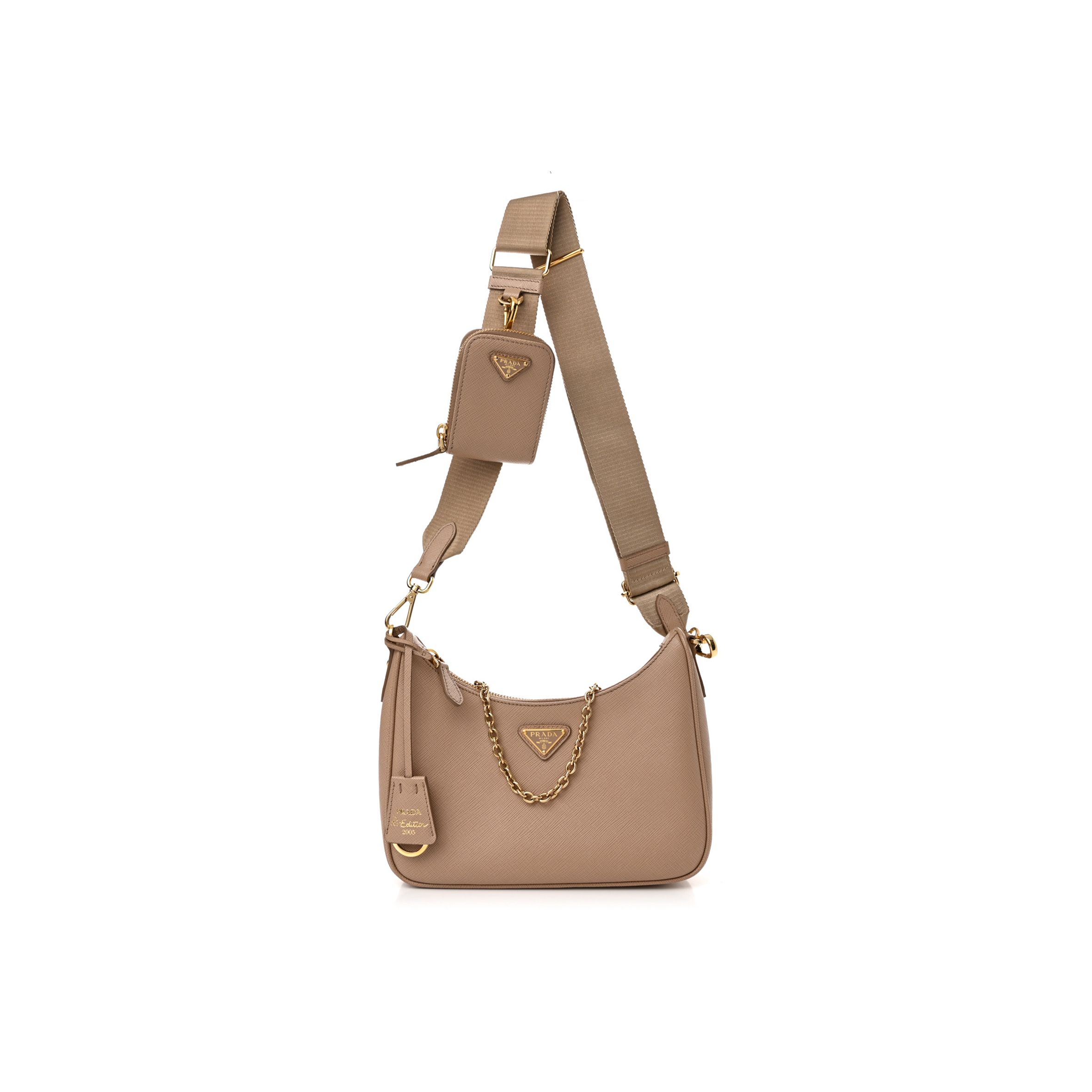Pra*a saffiano re-edition 2005 shoulder bag cammeo beige (22*18*6cm)