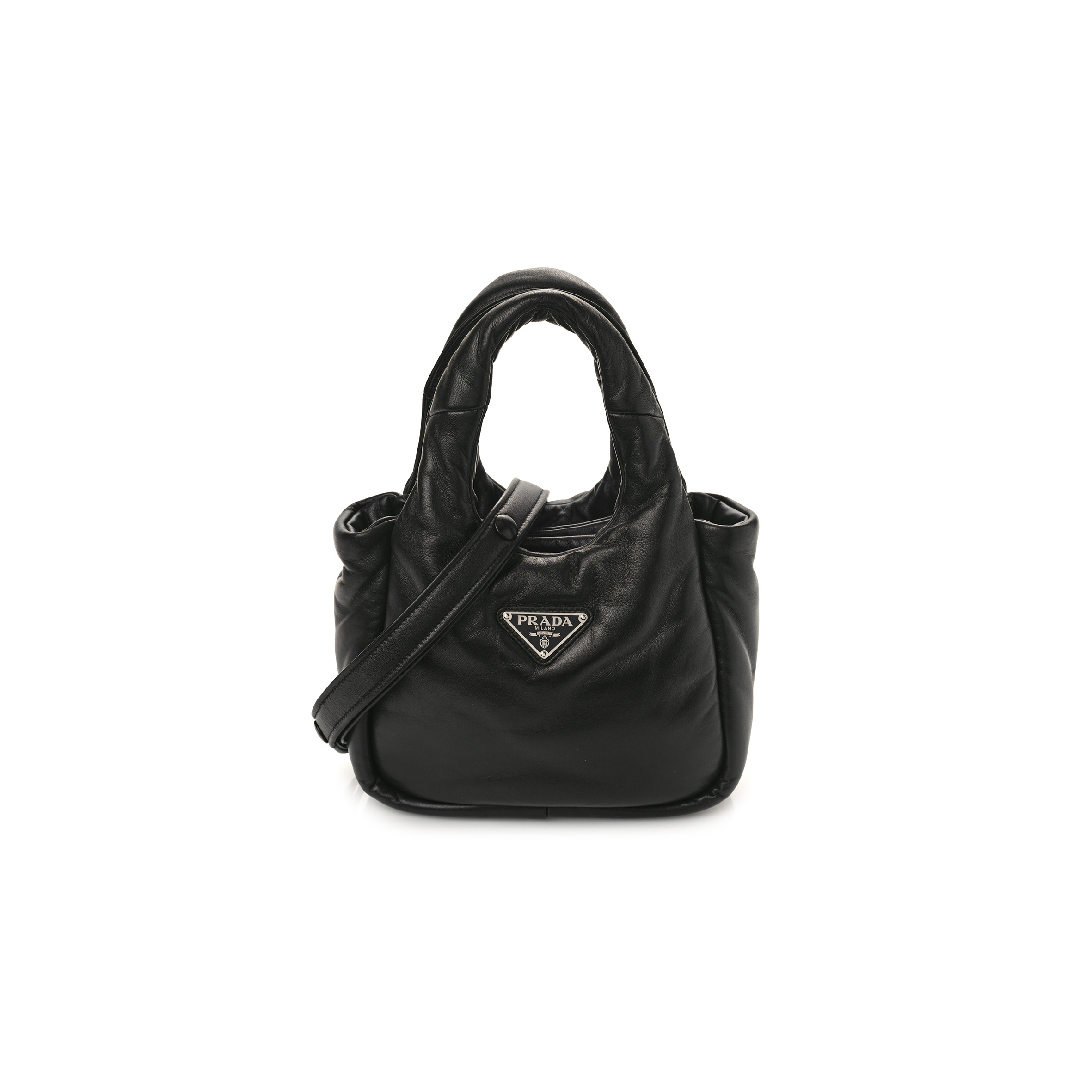 Pra*a soft nappa small padded shoulder bag black (30*25*11cm)