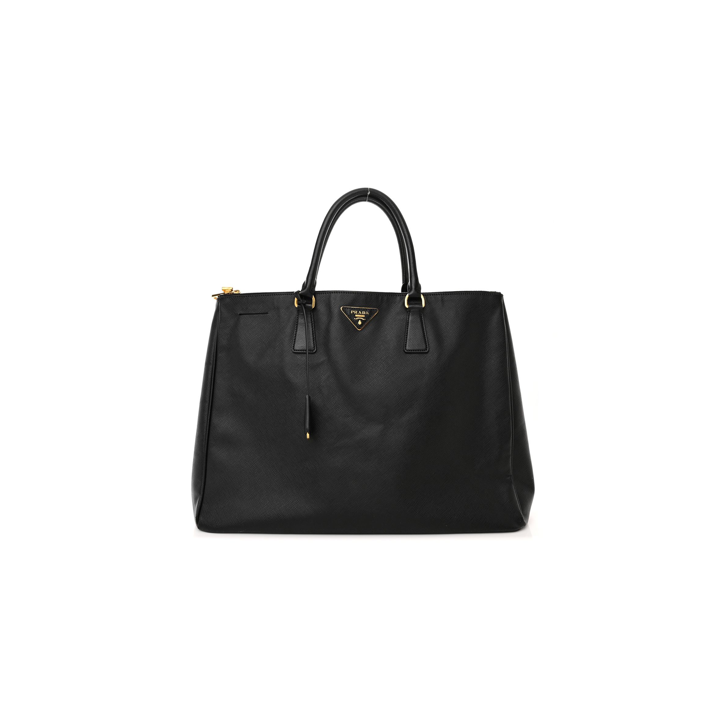 Pra*a saffiano lux extra large galleria double zip tote black (40*30*17cm)