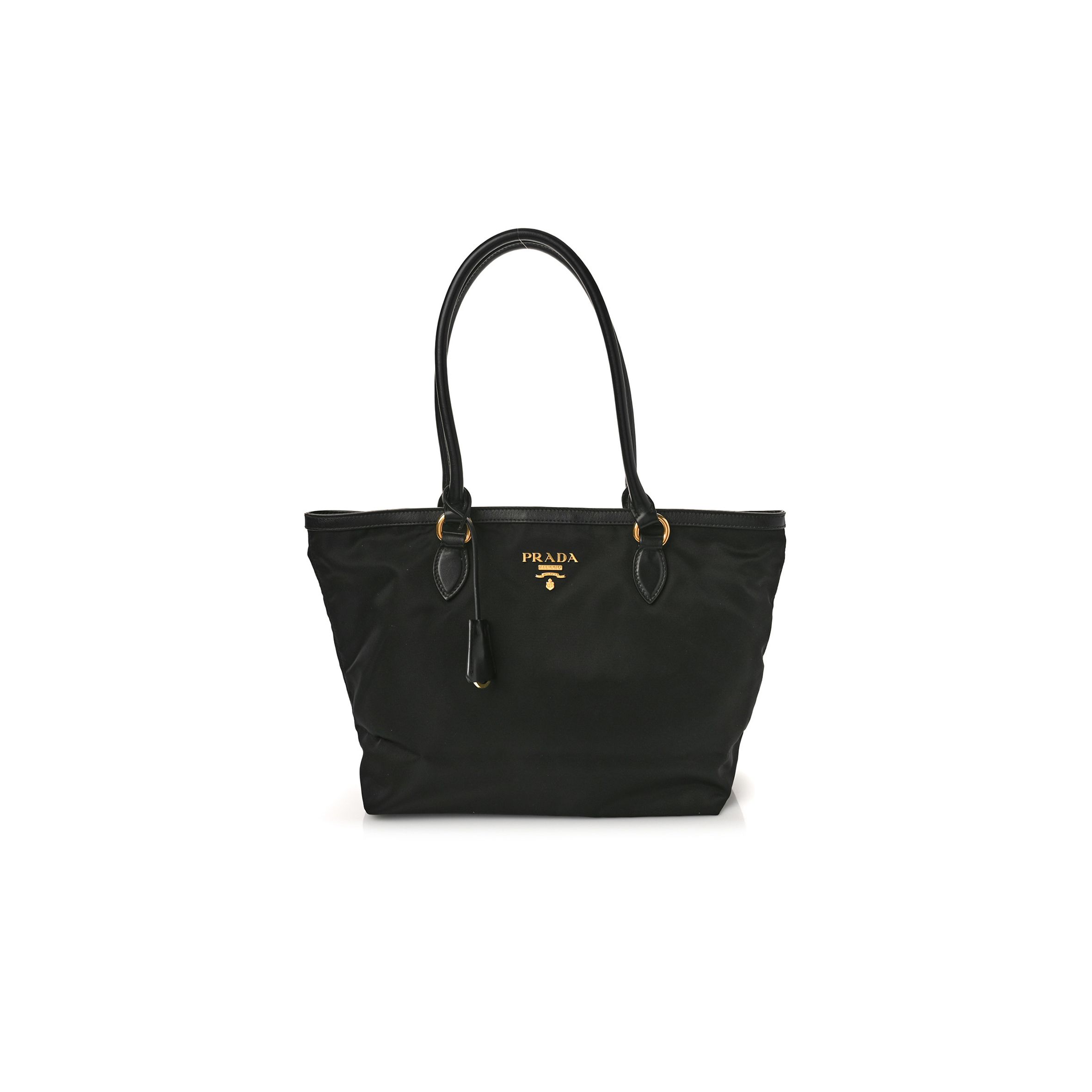 Pra*a tessuto nylon soft calf shopping tote black (30*25*15cm)