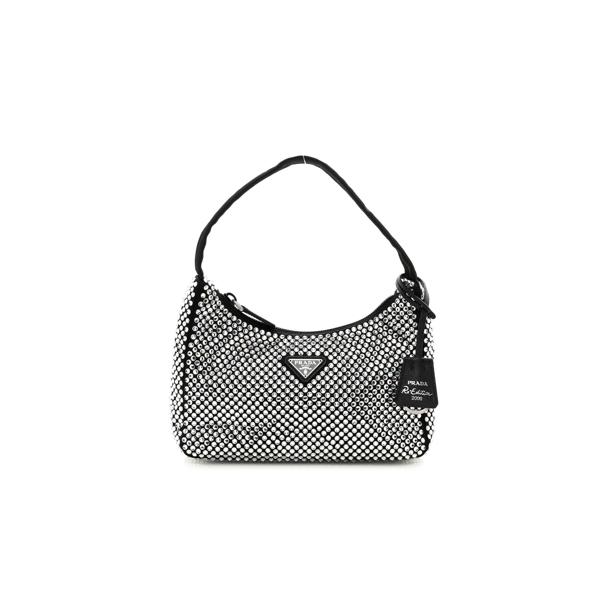 Pra*a satin crystal mini re-edition 2000 bag black (22*17*6cm)