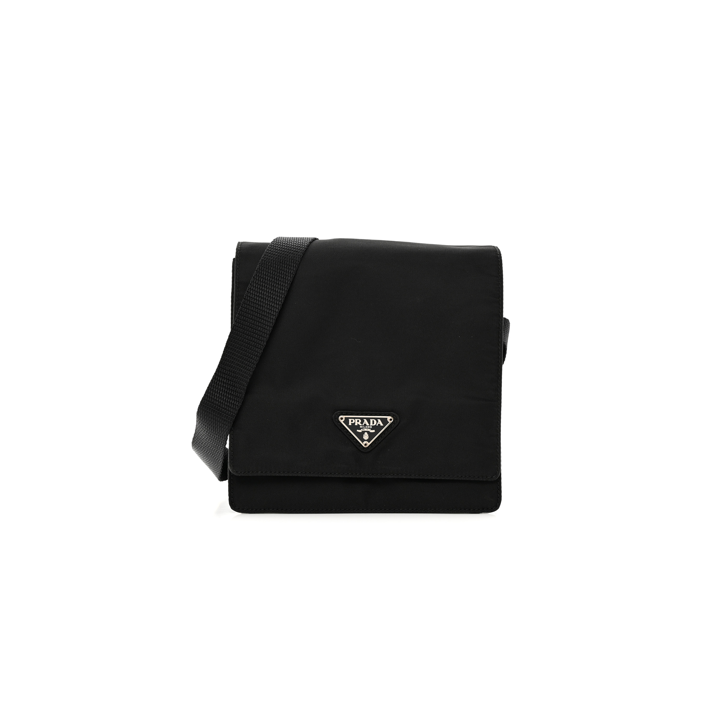 Pra*a nylon flap messenger bag black (15*15*8cm)