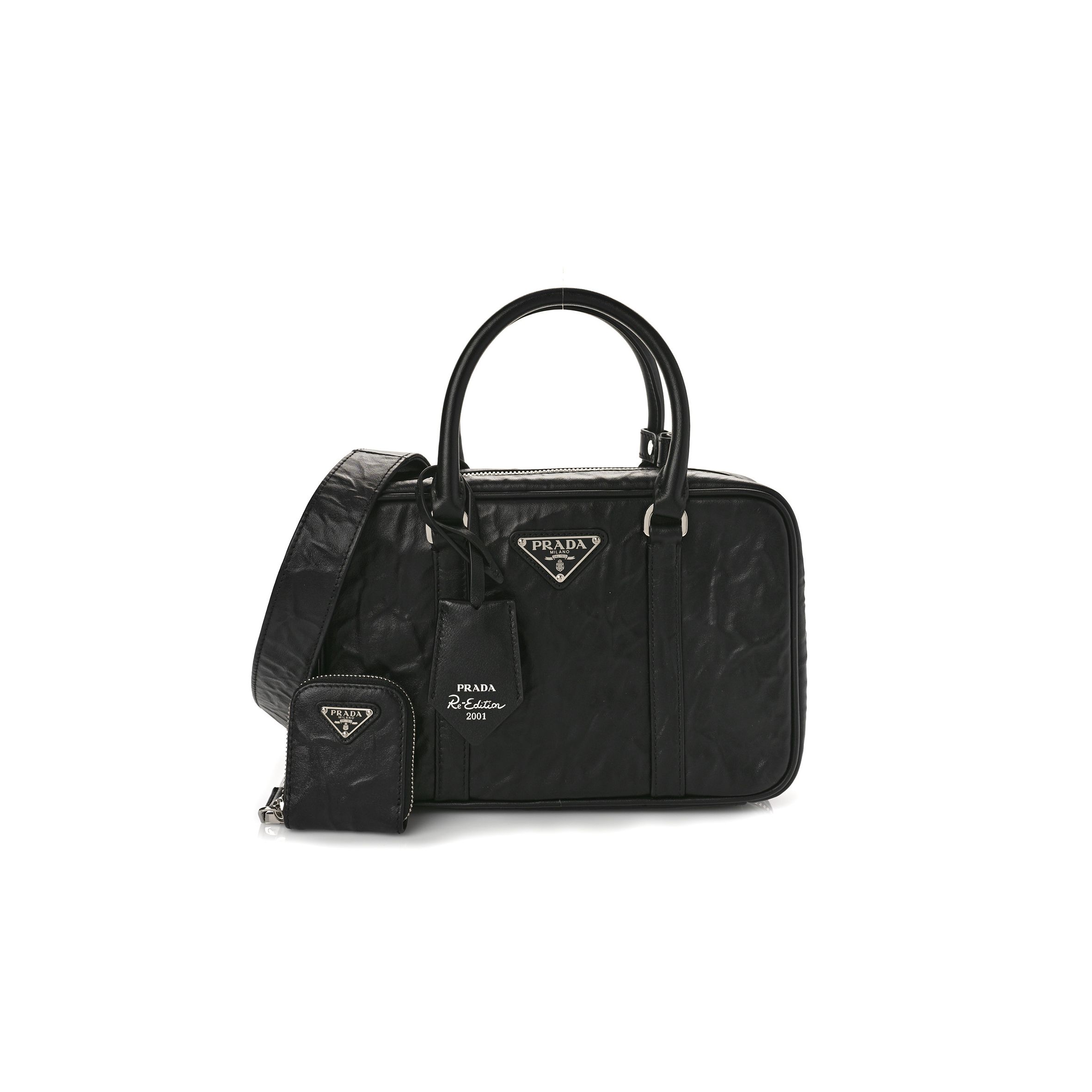 Pra*a nappa antique medium top handle bag black (24*18*11cm)