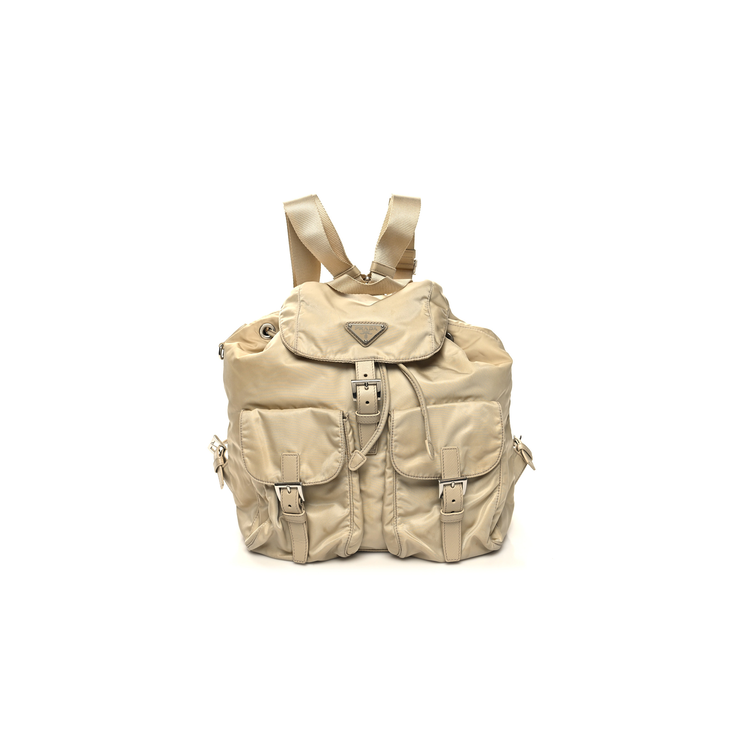 Pra*a nylon saffiano medium backpack deserto (30*30*15cm)