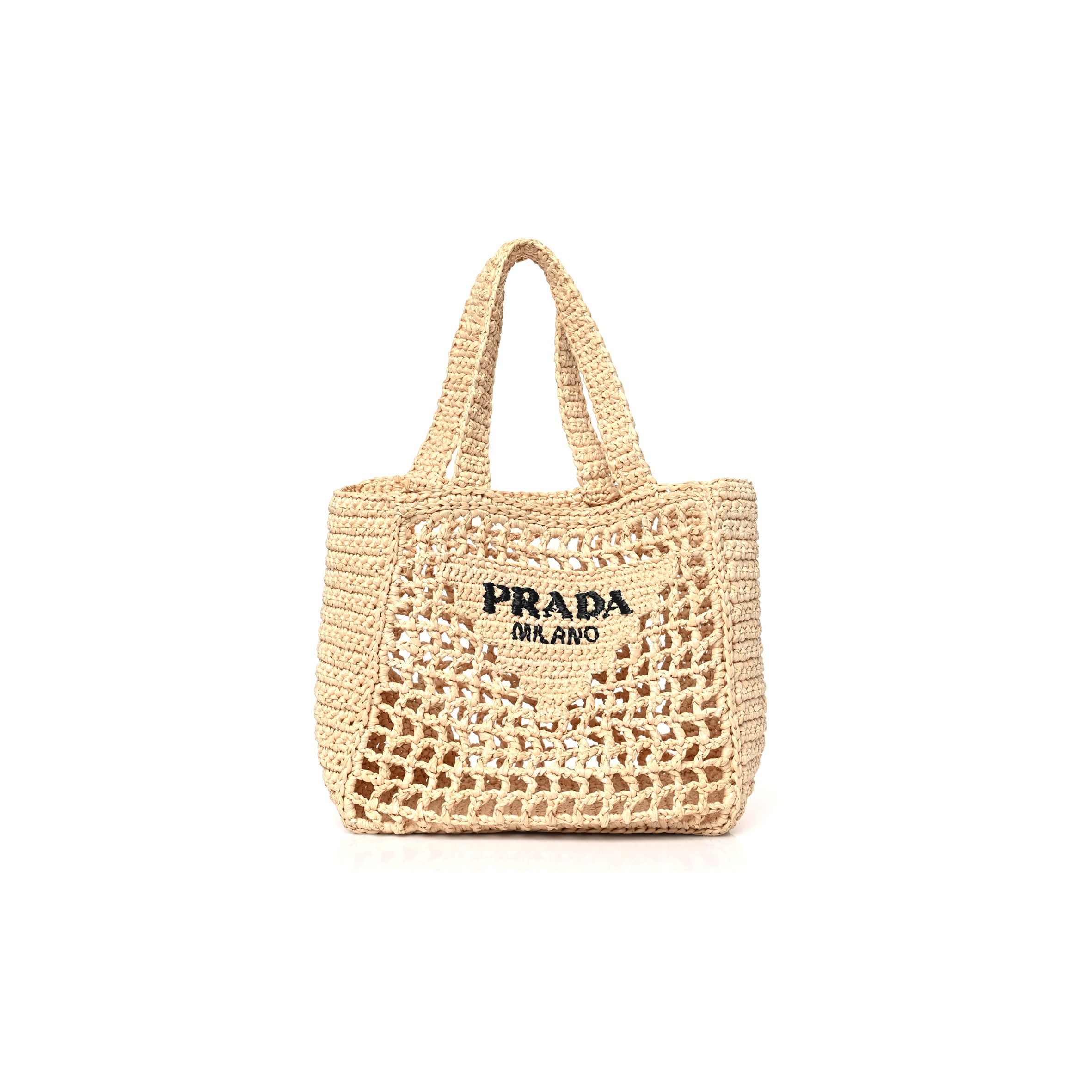Pra*a raffia embroidered small logo tote bag naturale (21*21*11cm)
