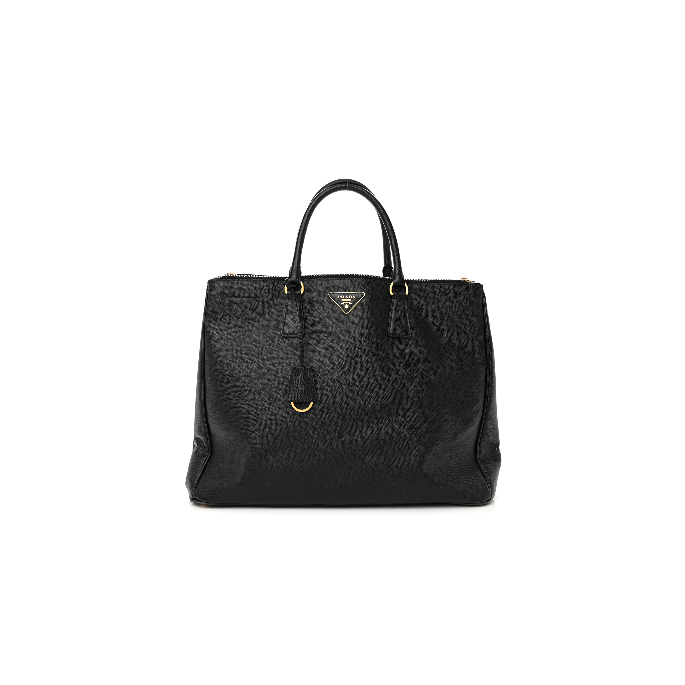 Pra*a saffiano lux large double zip tote black (36*29*18cm)