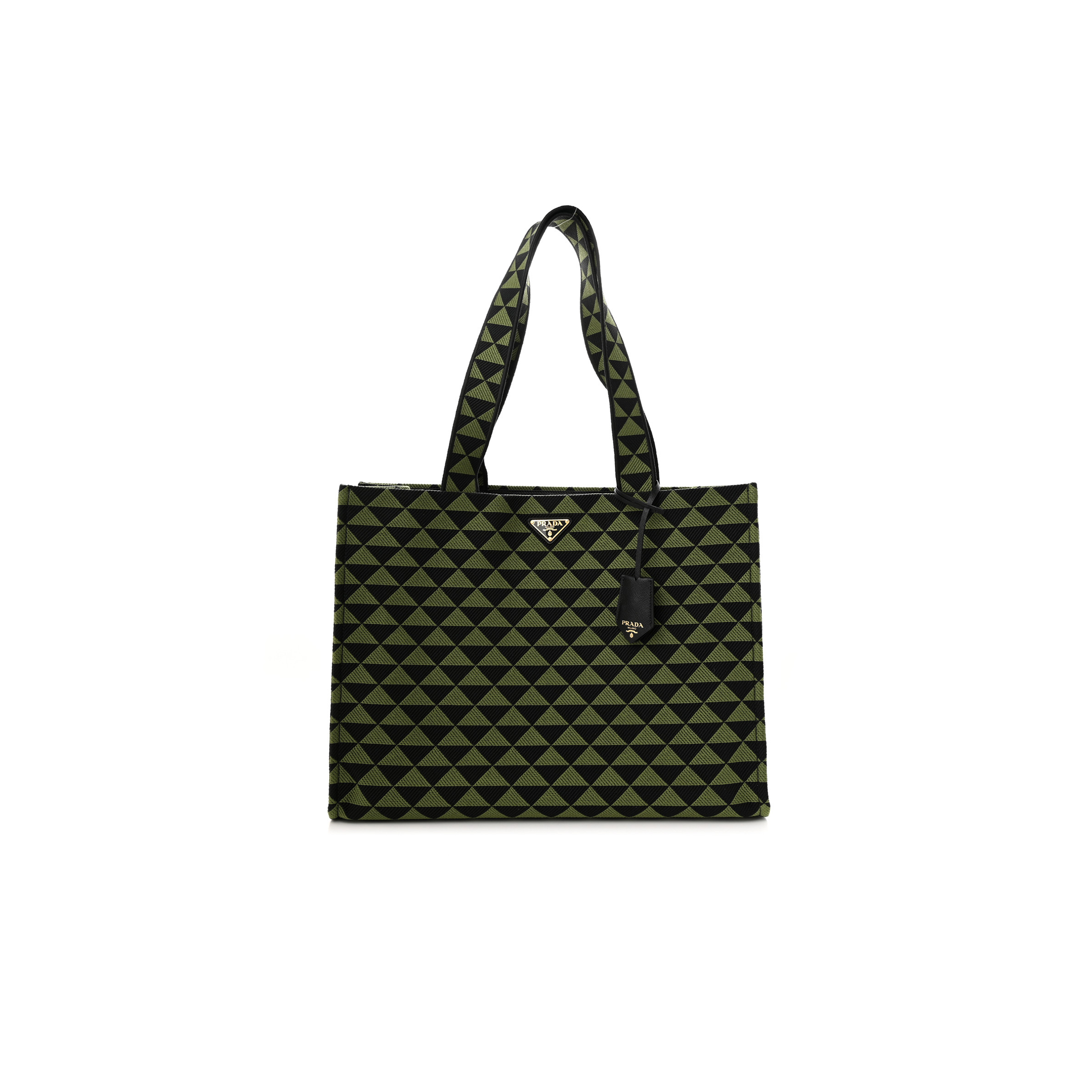 Pra*a fabric embroidered saffiano large symbole tote black edera (43*33*18cm)