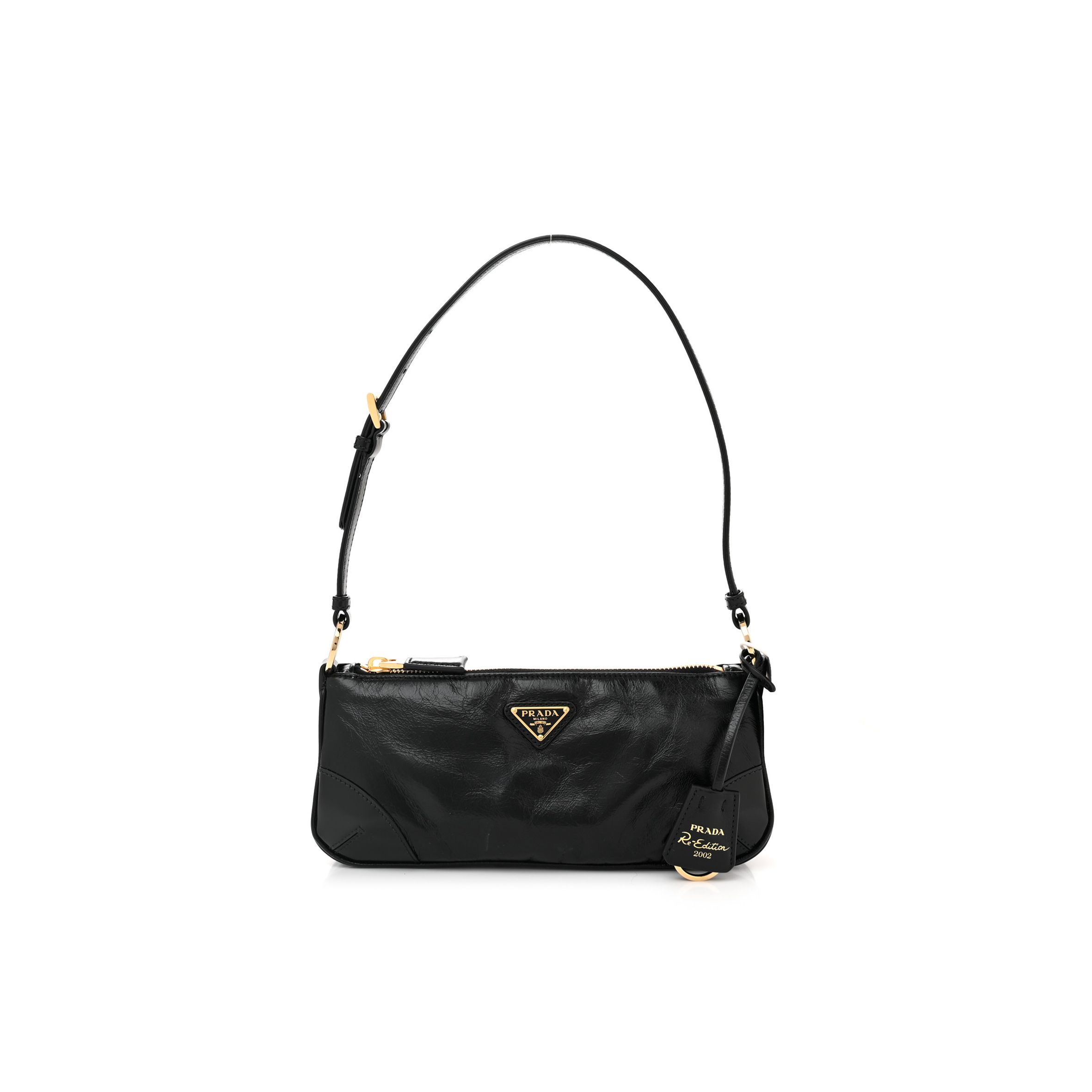 Pra*a vitello shine brushed calfskin re-edition 2002 shoulder bag black (24*10*6cm)