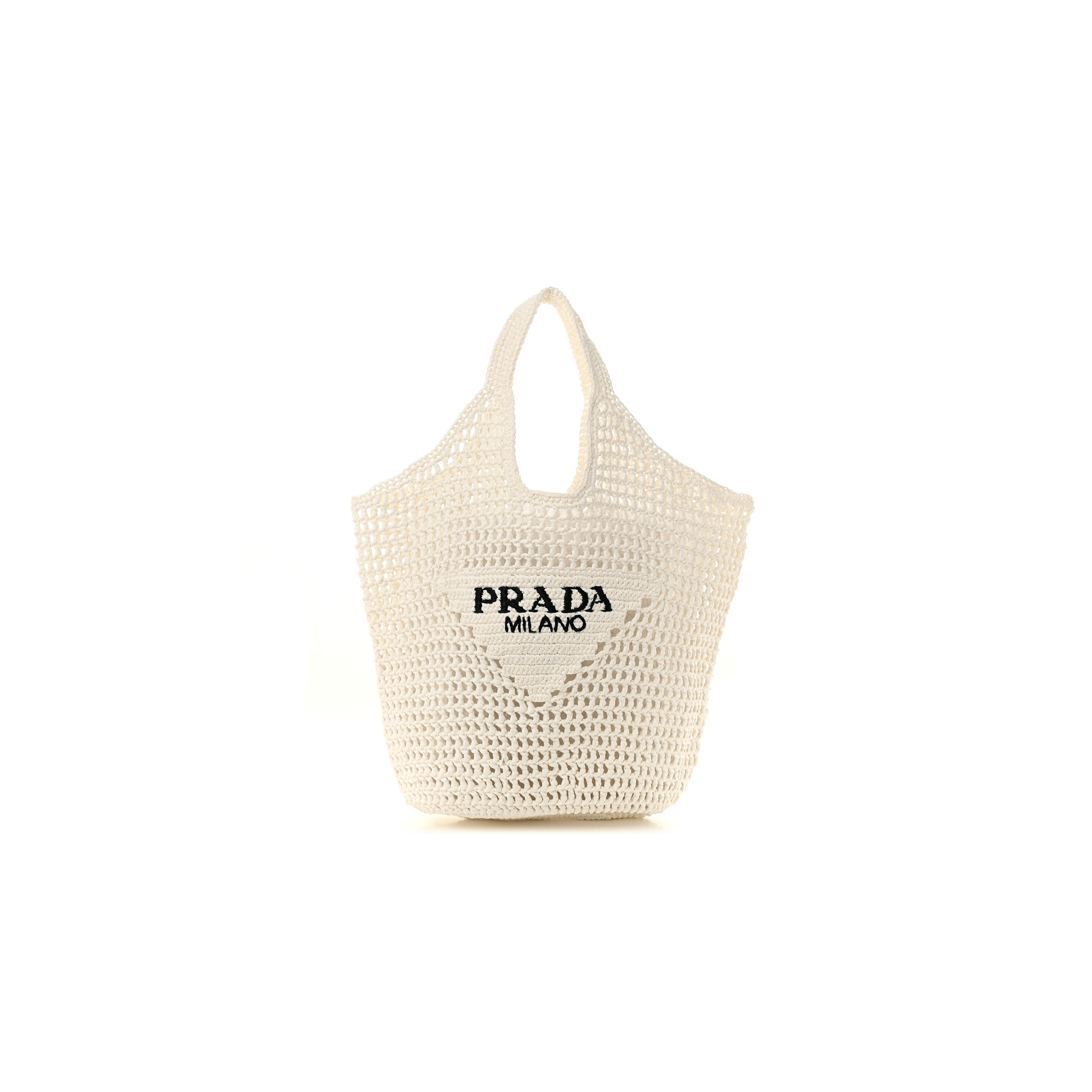 Pra*a raffia embroidered logo shopping tote bag bianco (42*32*15cm)