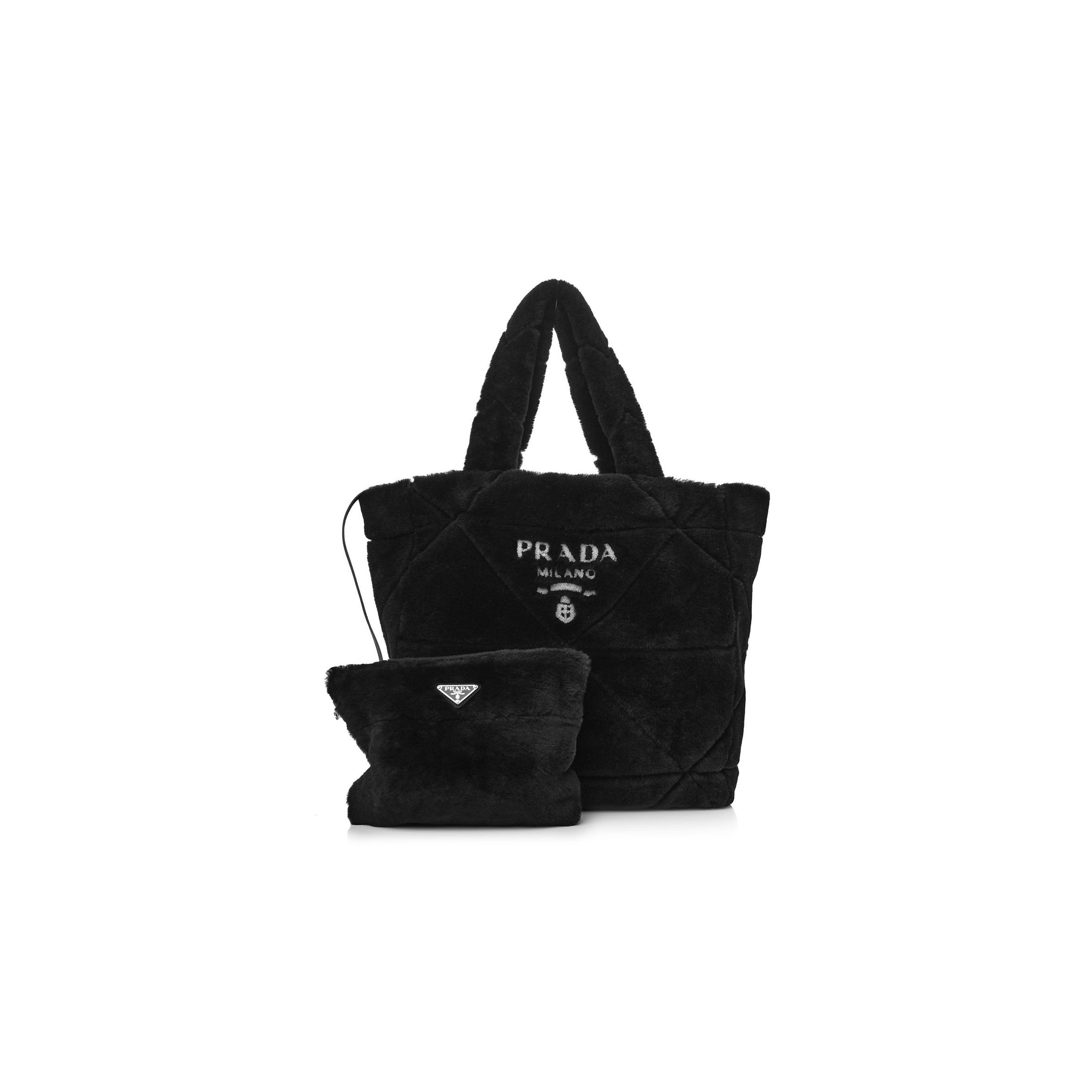 Pra*a shearling monotone logo tote black white (34*33*13cm)