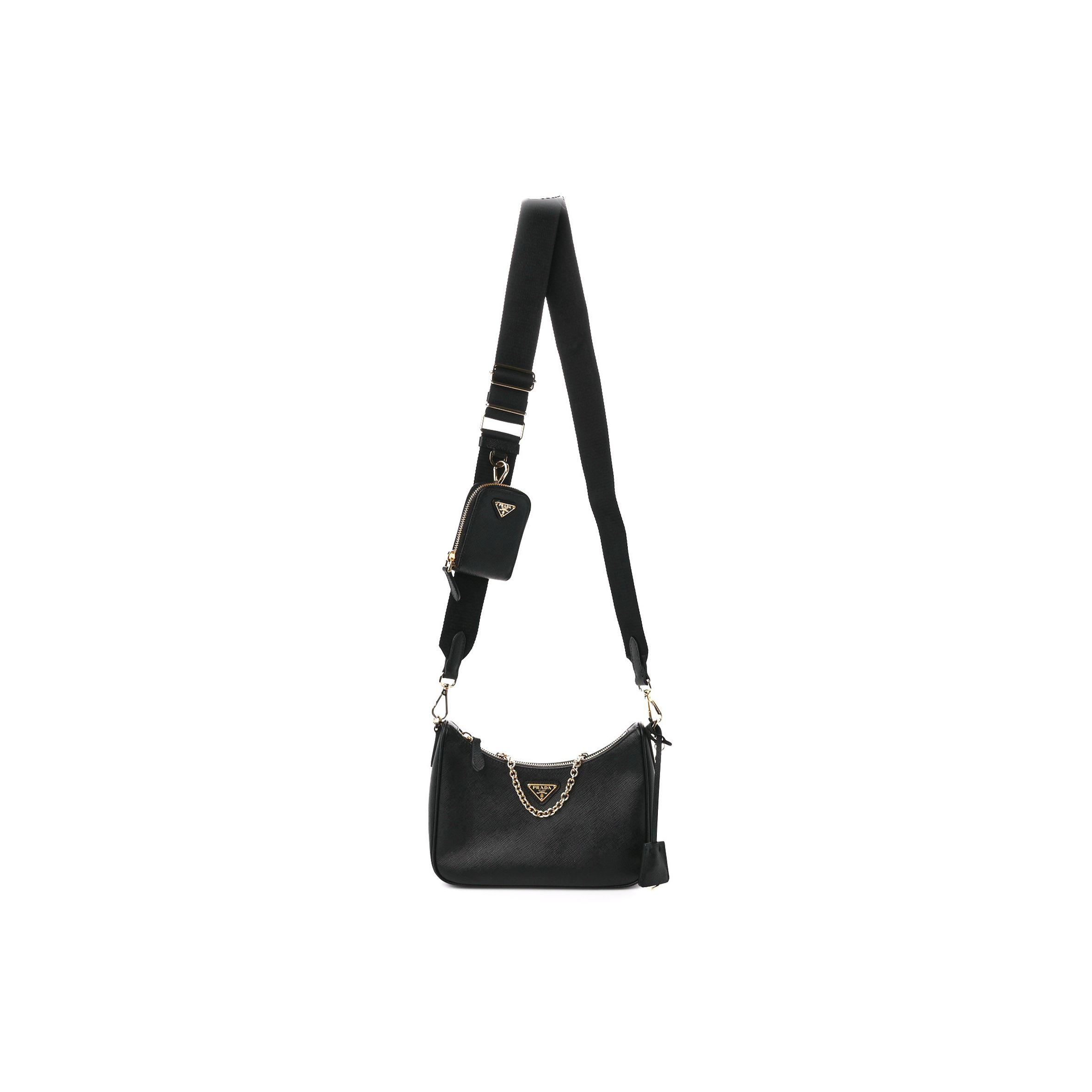 Pra*a saffiano lux re-edition 2005 shoulder bag black (22*17*6cm)